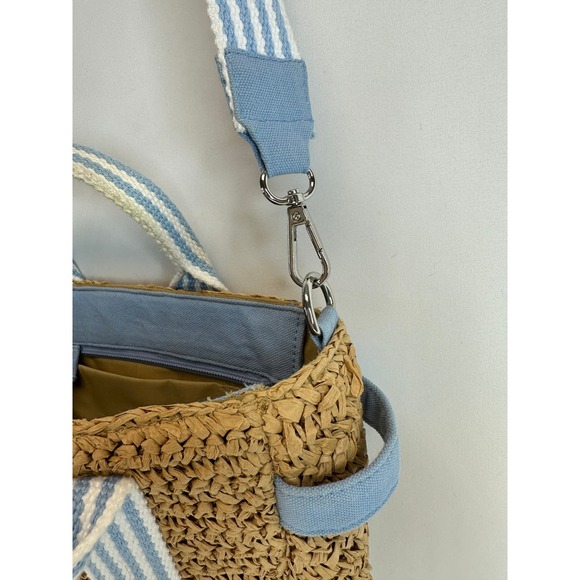Antik Kraft Straw Canvas Purse Tote‎ Bag Summer Spring Top Handle Crossbody Blue - Picture 6 of 12